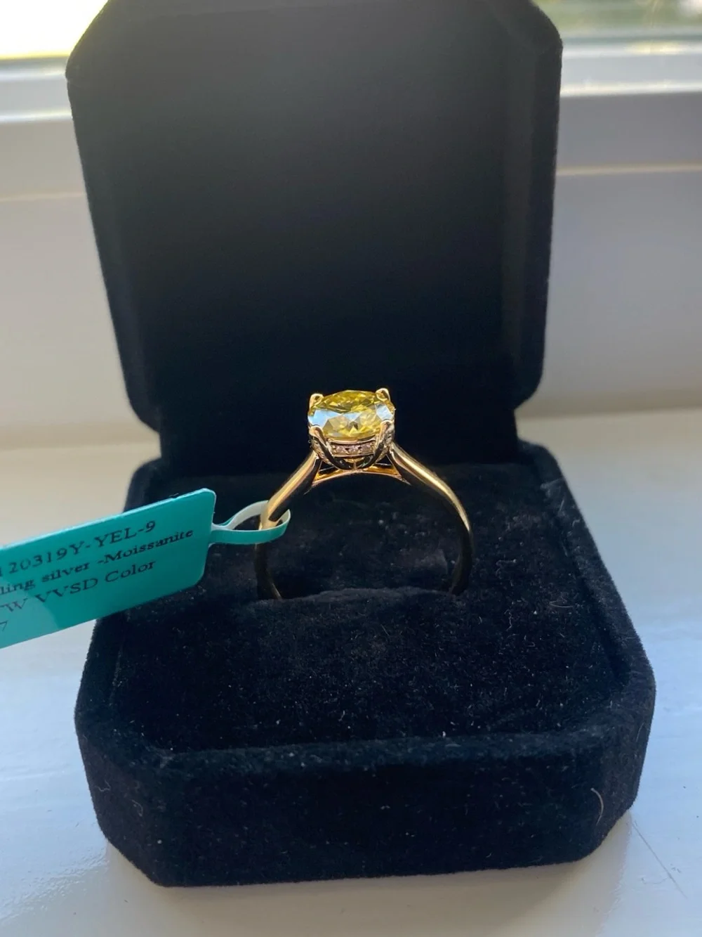 Round Cut Yellow Moissanite Ring Size 9